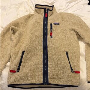 Patagonia Beige Fleece Jacket with Blue and Red Details